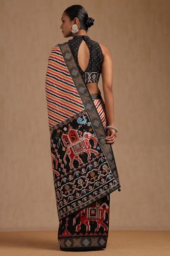 Soch Womens Multicolour Dola Silk Ethnic Motifs Saree With Stone Work