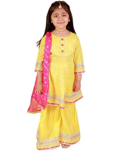 LITTLE GINNIE Cotton Kurta Sharara Set for Girls 3-4 Years-Ethnic Wear for Kids Girls - Yellow