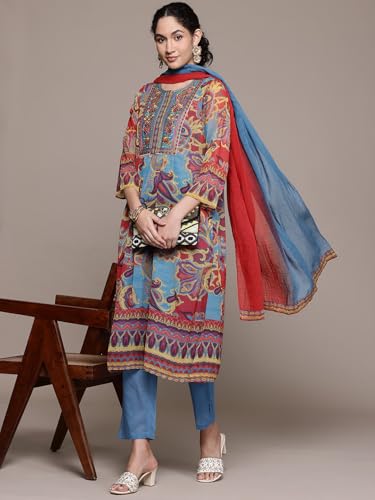 Aarke Ritu Kumar Turq Petal Paisley Full Sleeve Kurta With Pant And Dupatta