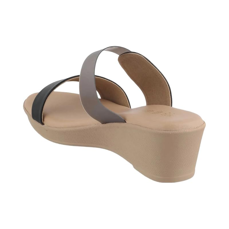 tresmode VIOS Women's Black Vegan Leather Wedge Sandals in Size 8 UK / 41 EU