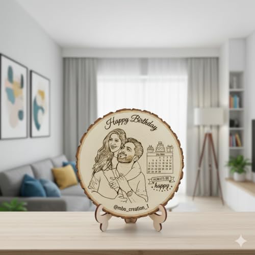 Natural Wooden Slice Photo Frame | 6 Inch Custom Photo Gift Item | Laser Engraved Natural Wood Slice with Stand | Handmade Personalized Gift for Wedding