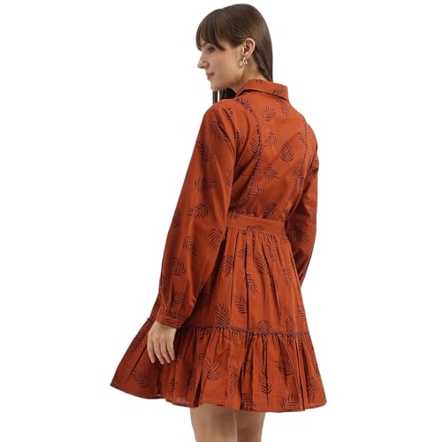 UNITED COLORS OF BENETTON Shirt Collar Leaf Tiered Dress (Size: S)-25P4WVDRS164I902 Brown