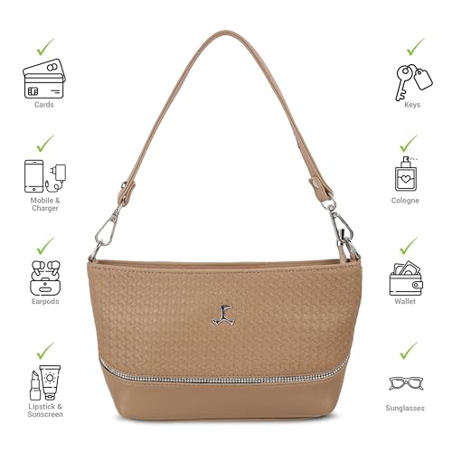 Mochi Women Beige Faux Leather Handbag with Spacious Compartments (66-560)