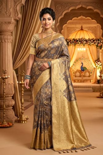 SREE KUMARAN Women's Kanchipuram Kubera Silk Pure Pattu Sarees With Blouse (VSK138-2) (VSK176-6)