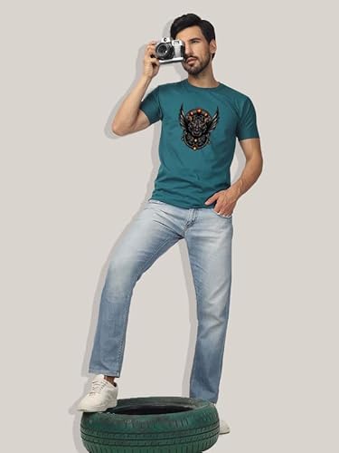 T-70 Men's Printed Half Sleeves Round Neck Poly-Cotton T-Shirt | Color - Peacock Green | Size - S