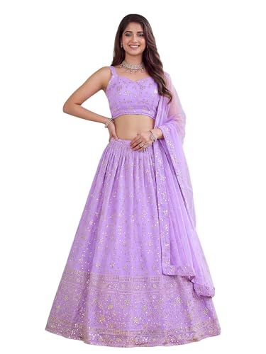 Zeel Clothing Women's Zari and Sequins Embroidered Georgette Lehenga Choli With Dupatta (5058-Lavender-Women-Latest-Lehenga-Choli, Free size)