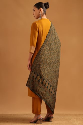 Soch Womens Mustard Silk Blend Botanical Pattern Zari Embroidery Salwar Suit