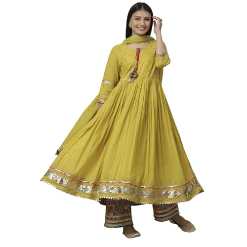 BIBA Women's Cotton Suit Set (SKD7670AW21LIGRN_Lime Green