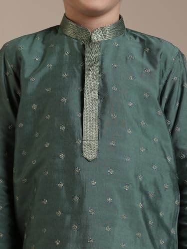 Manyavar Olive Green Blended Viscose Embroidery|Zari Kurta Pyjama Set for Child(12-14 years)