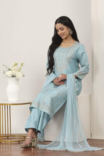 Rangriti Viscose Polyester Printed Straight Festive Kurta With Salwar And Dupatta