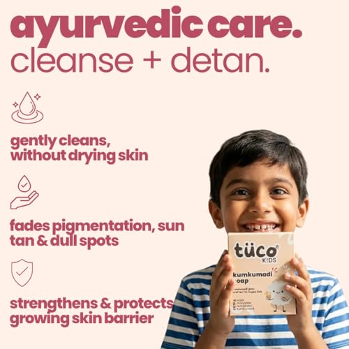 Tuco Kids Kumkumadi Soap Pack of 2x75g Each | Ayurvedic Bathing Bar with Manjistha, Red Sandalwood & Haldi | Dermatologically Tested | Paraben, SLS & Phthalate Free | Kids Soap | 3-12 Years