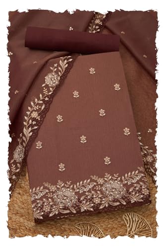 Soch Womens Onion Pink Crushed Tissue Embroidered Unstitch Dress Material With Stone Work