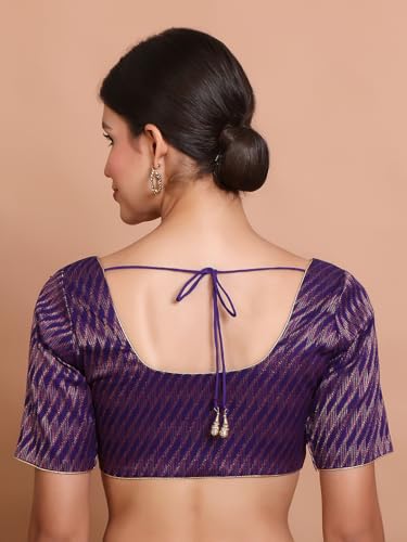 Salwar Studio Purple Brocade Round Neck Readymade Blouse