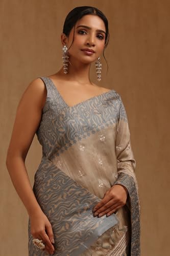 Soch Womens Blue Tussar Embroidered Saree