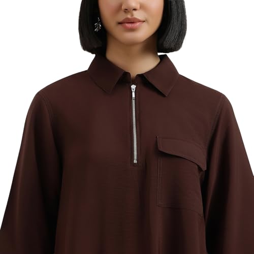 United Colors of Benetton Regular Fit Regular Collar Solid Dress (Size : S) - 26P4WVNDRX54I1Y0 Brown