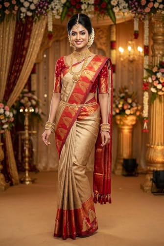 SREE KUMARAN Women's Kanchipuram Kubera Silk Pure Pattu Sarees With Blouse (VSK325-14)
