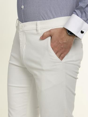 Hancock Men Cotton Solid Slim Fit Trousers White Size 38, Soft Breathable Fabric for All Day wear, smart fit for Everyday Styling, Durable Fabric with a Tailored Finish