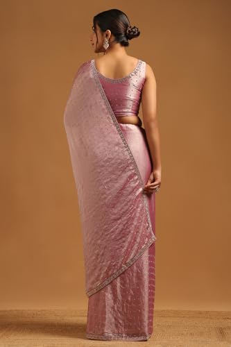 Soch Womens Purple Organza Embellished Saree With Stone Work