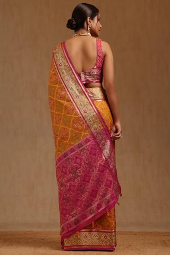 Soch Womens Mustard Silk Blend Patola Print Saree