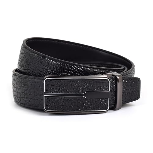 WildHorn Men's Genuine Leather Belt for Men| Premium Auto-Lock Buckle | Adjustable up to 48” | Formal & Casual Wear | Micro-Adjust Fit | Stylish Gift Box Included (Phantom Black)