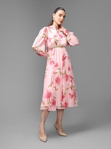 Kazo Ventura Midi Dress with Belt (Pink_M)