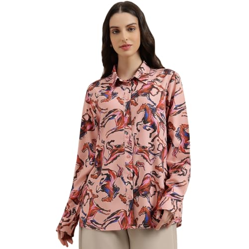 United Colors of Benetton Regular Fit Regular Collar Printed Shirt (Size: XL) - 26P5WVNTP308I904 Pink