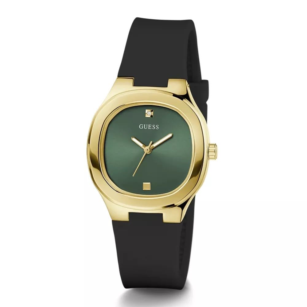 GUESS Silicone Women Green Analog Square Dial Watch- Gw0658L1, Black Band