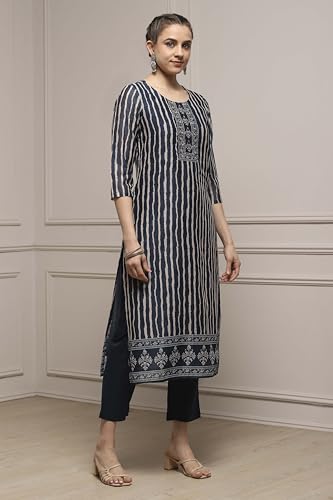 Biba Women Blue Chanderi Blend Printed Embroidered Unstitched Suit Set_FREE SIZE