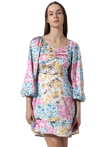 ONLY Women Printed Polyester Above Knee Multicolor Tiered Dress