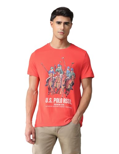 U.S. POLO ASSN. Denim Co. Men's Red Slim Fit Printed T-Shirts | Short Sleeves | Crew Neck