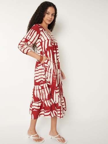 Max Kalki x Max Women Printed A-line Dress (Red_M)