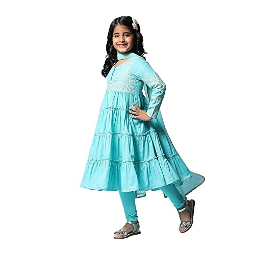 BIBA GIRL SOLID; EMBROIDRED FITTED KID(KW4810_TURQUOISE_7)
