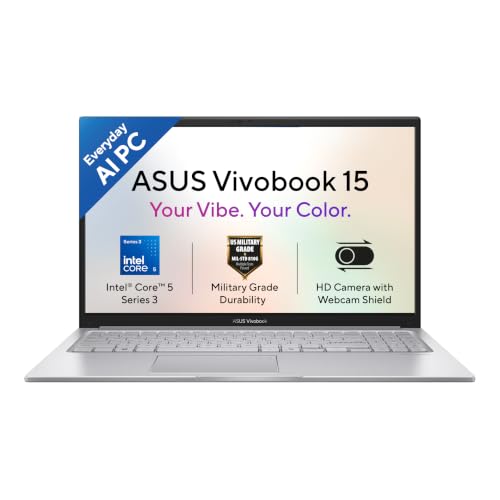 ASUS Vivobook 15 (2026),Intel Core 5 (Series 3-Latest Gen),Fingerprint Sensor,8GB RAM,512GB SSD,FHD,15.6"(39.6 cm),Windows 11,M365 Basic(1Y),Office 2024,Cool Silver,1.7 Kg,X1504MA-BQ832WS,AI Laptop