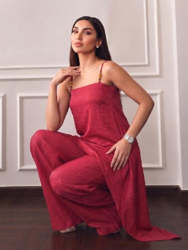 Varanga Women Maroon A Line Kurta Palazzos Set Square Neck Sleeveless