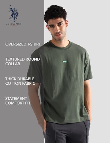 U.S. Polo ASSN. Men's Cotton Oversized Fit T-Shirt (OEE04-PL_Olive, Medium