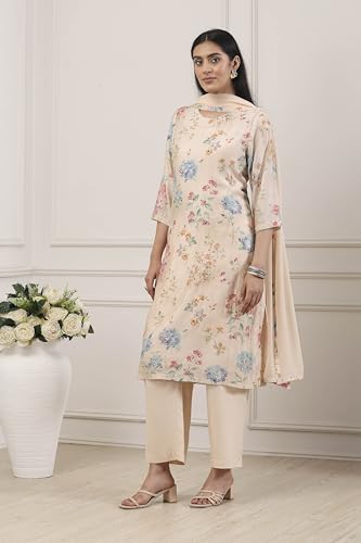 Biba Women Beige Viscose Blend Straight Suit Set_46