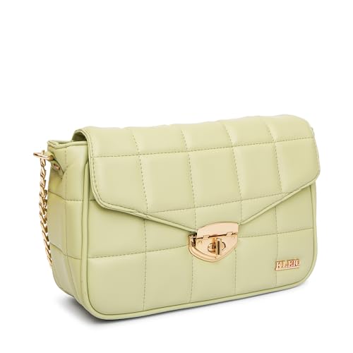 KLEIO Vegan Leather Quilted Elegant Sling Bag For Women with Flap (Olive Green) | Casual Crossbody Bag for Girls for Everyday Use | Suitable for Parties, Functions, College & Office