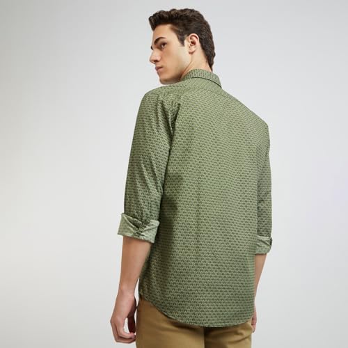 Color Plus Men's Full Sleeve Tailored Fit Medium Green Casual Shirt