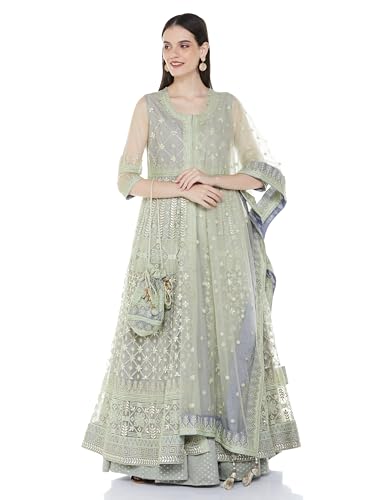 BIBA WOMEN EMBROIDERY ANARKALI SALWAR KURTA DUPATTA(SKDASSORTED8303_MINT_34)