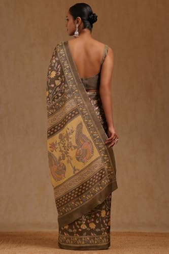 Soch Womens Brown Art Silk Madhubani Print Saree