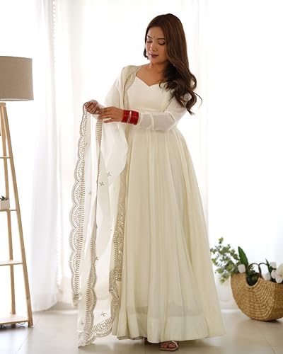 FUSIONIC Featuring Ethnic wear Gown Set White