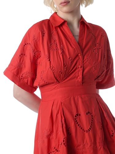 ONLY Women's Self Design Fit and Flare Red Dress