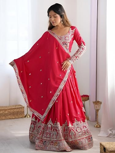 Zeel Clothing Women's Sequins Thread Embroidered French Crepe Lehenga Choli With Dupatta (5118-Pink-Women-Lehenga-Choli-Latest; Free size) (Pink)