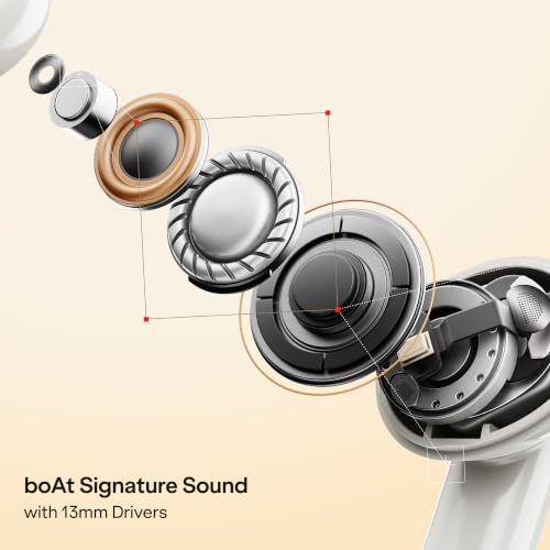 boAt Airdopes Plus 224, Powerful Spatial Audio, 60H Playback, Quad Mics AI-ENx™, 13 mm Drivers, Hearables App, Multipoint Connectivity, Google Fast Pair, Bluetooth v6.0 TWS Earbuds (Off White)