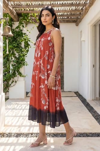 W for Woman Red Floral Printed Pure Cotton Sleeveless Flared Dress - (W13549-122045-XL)