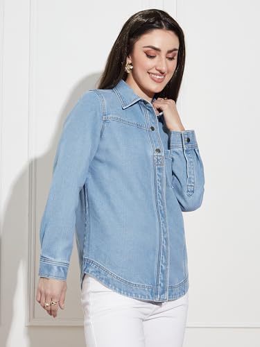 Miss Chase Women’s Denim Shirt – Full Sleeves, Relaxed Fit, Collared,(MCSS25DEN74-42-158-03, Light Blue, S)