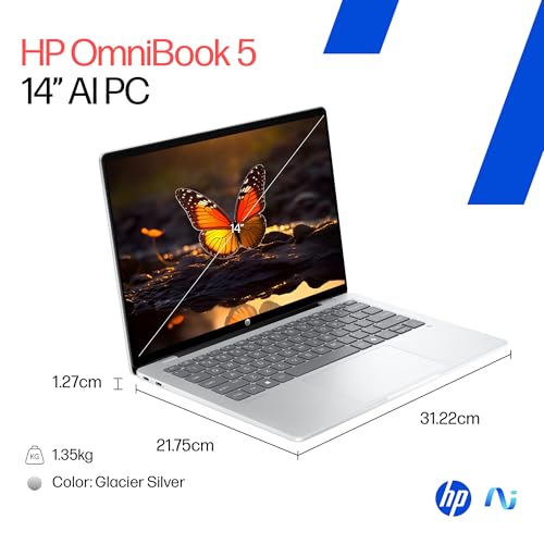 HP OmniBook 5 QC Snapdragon X1-26-100 Next Gen AI Laptop, (16GB LPDDR5x, 1TB SSD), 2K,14''/35.6cm OLED, Win11,Office24, Silver,1.35kg, FHD Camera w/Privacy Shutter, Backlit, he0015QU