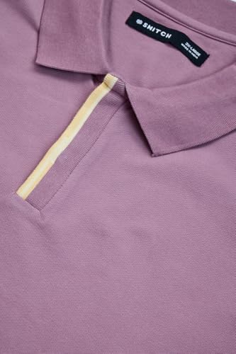SNITCH Men Plus Size T-Shirt | Modern Zip Neck Polo with Half Sleeves & Regular Fit | Breathable Cotton Lycra Blend Fabric with Stretchy Finish for Smart Casual & Holiday Wear | Mauve