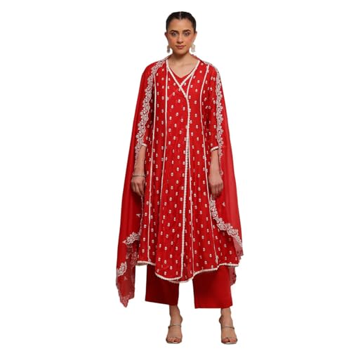 Biba Women Red Chanderi Embroidered Kalidar Suit Set_38