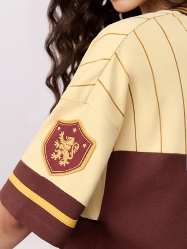 The Souled Store Harry Potter: Genius Women and Girls Short Sleeves V Neck Maroon and Beige Graphic Printed Cotton Oversized Breathable Lightweight All Season T-Shirts